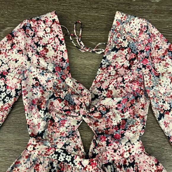 Michael Costello x REVOLVE Tabitha Dress XS Pink Floral Cutout Mini Long Sleeve - Picture 5 of 16